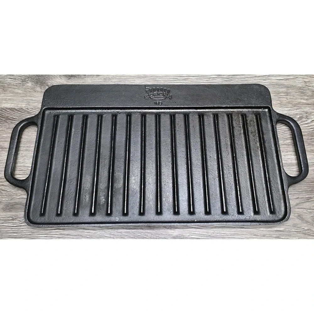 Corona Cast Iron Reversible Griddle 189 Black 12.75x7.75 Outdoor Grill Pan